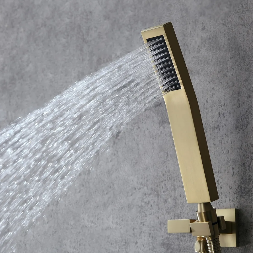 Brushed Gold 16" Thermostatic Rain Shower System with Hand Shower and 3 Body Jet Sprays