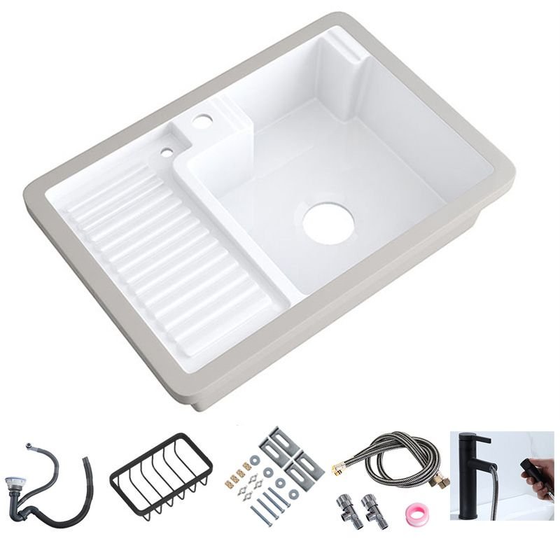 Rectangular Modern Bathroom Sink with Pop-Up Drain and Pull Out Faucet - Undermount Porcelain Design (26"L x 18"W x 7"H)