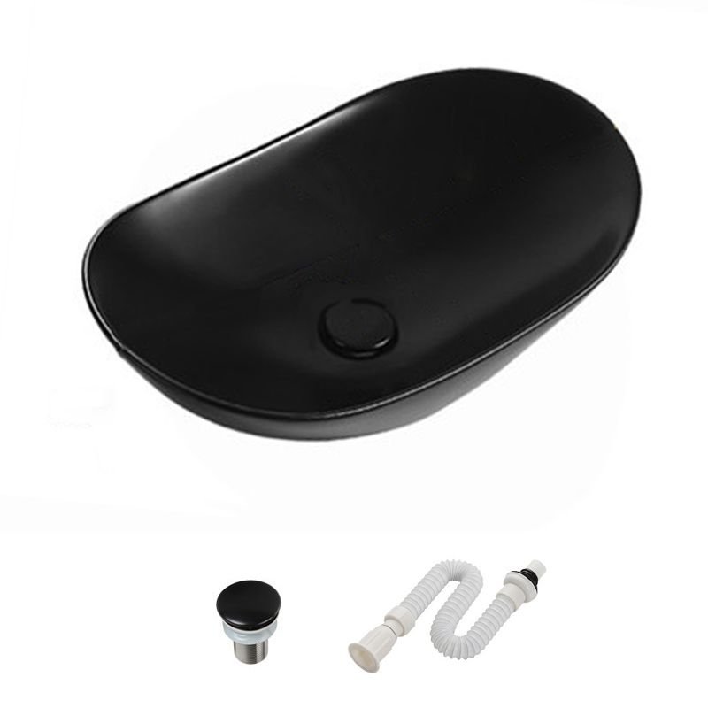 Black Unavailable Modern Vessel Bathroom Sink Porcelain Oval with Pop-Up Drain and Faucet - Sink Dimensions: 20.5"L x 12.8"W x 5.9"H