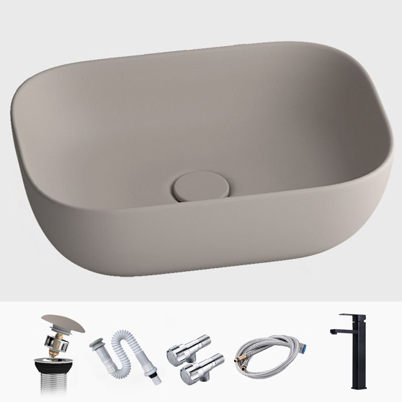 Rectangular Porcelain Vessel Lavatory Sink with Faucet and Pop-Up Drain - 18.1"L x 13"W x 5.3"H, Khaki