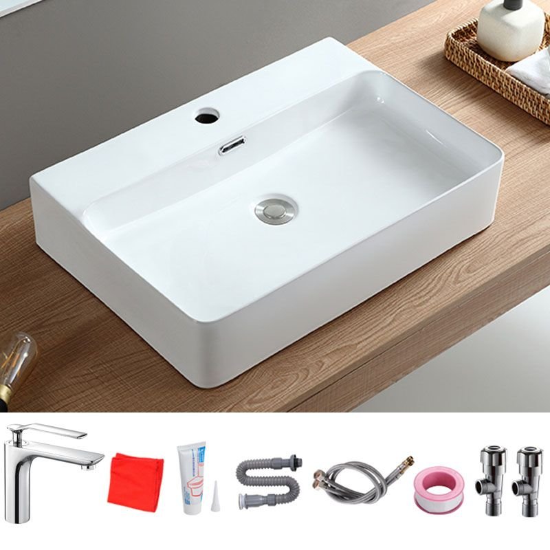 Rectangular Trough Bathroom Sink in White with 1 Faucet Hole - Sink with Faucet, 24"L x 17"W x 5"H featuring a Low Radian