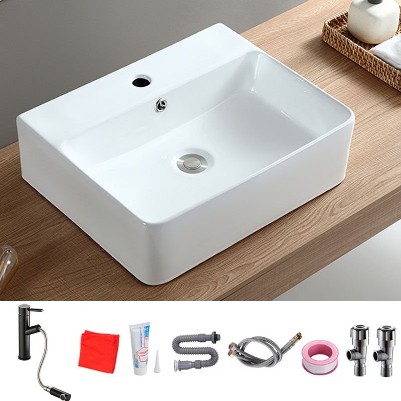 Rectangular Trough Bathroom Sink with 1 Faucet Hole, White - Sink with Faucet, 21"L x 17"W x 6"H (Pulling)