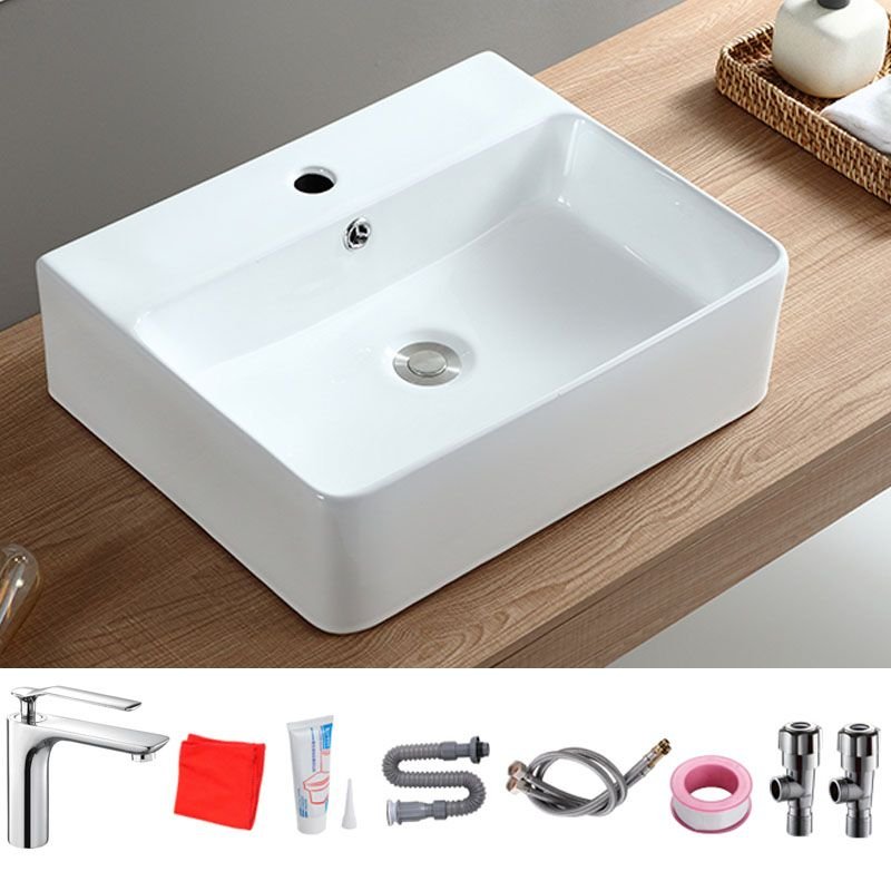 Rectangular Trough Bathroom Sink with 1 Faucet Hole - White, Faucet Sink Combo 21"L x 17"W x 6"H Low Radian