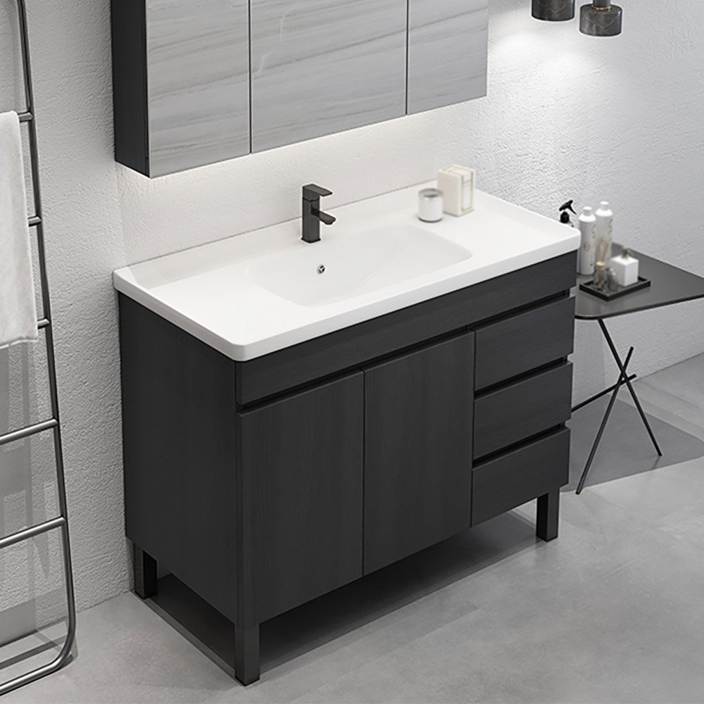 Modern Black Bathroom Vanity with 36" Size, Single Sink, Freestanding Design, and 3 Drawers