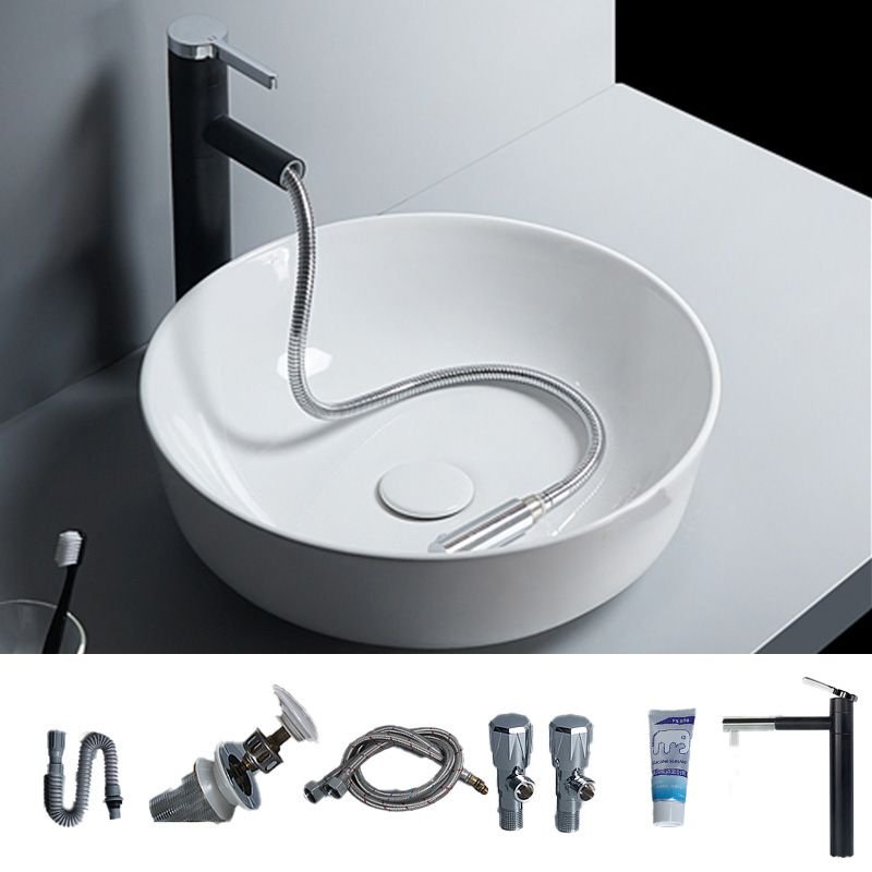 Modern Design Rectangular Porcelain Vessel Lavatory Sink with Pull Out Faucet and Pop-Up Drain - Dimensions: 16"L x 16"W x 6"H