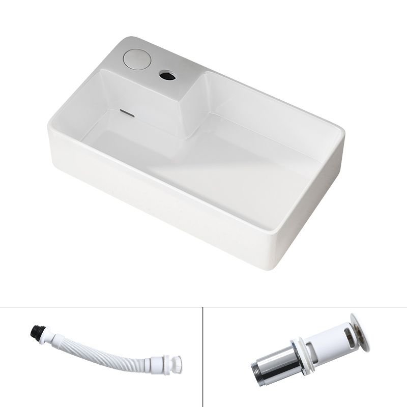 Rectangular Porcelain Vessel Bathroom Sink with Overflow, Faucet Basin, and Right Sulcus - Dimensions: 24"L x 14"W x 6"H