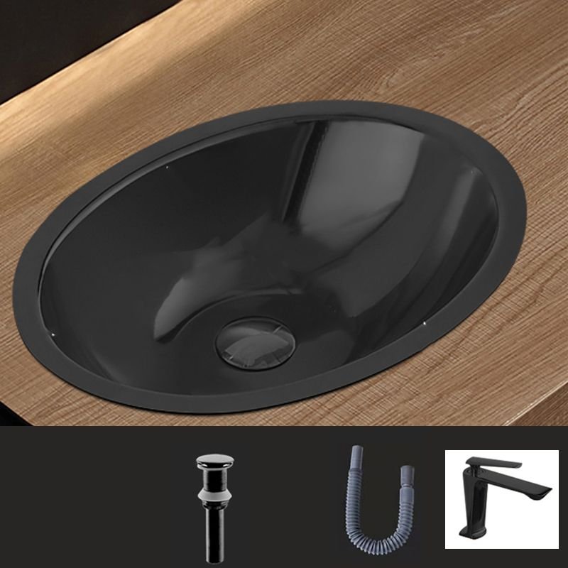 Black Oval Undermount Bathroom Sink with Stainless Steel Shut-Off Valve and Faucet Included - 7 Shape
